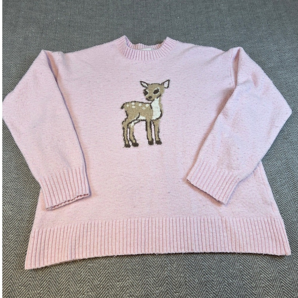 No Boundaries Pink Deer Intarsia Knit Crew Neck Sweater M 8-10